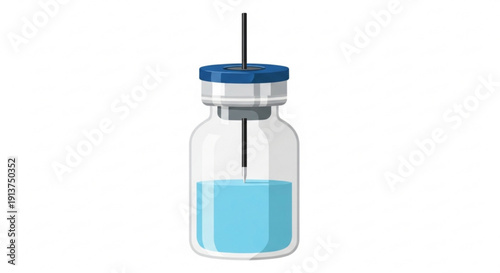 Medical Vial with Blue Liquid and Syringe Isolated on White