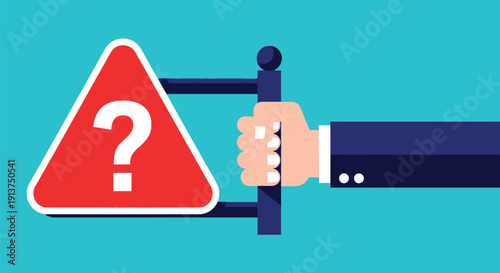 Businessman holding sign with question mark symbol