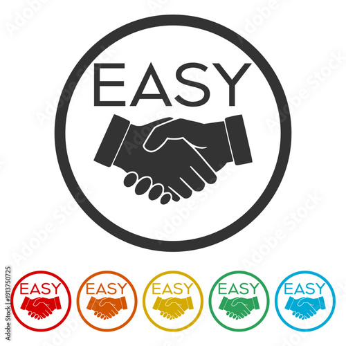 Easy handshake partnership icon. Set icons in color circle buttons