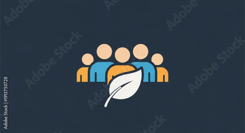 Group of people with a leaf symbol representing community and nature.