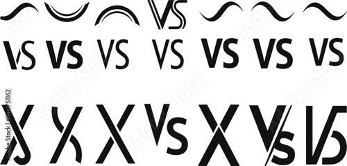 VS Versus Typography Icon Set with Modern Comparison Symbols and Battle Text Designs for Gaming Sports Matchup and Competition Branding