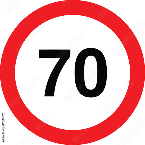 Speed limit sign showing seventy kilometers per hour
