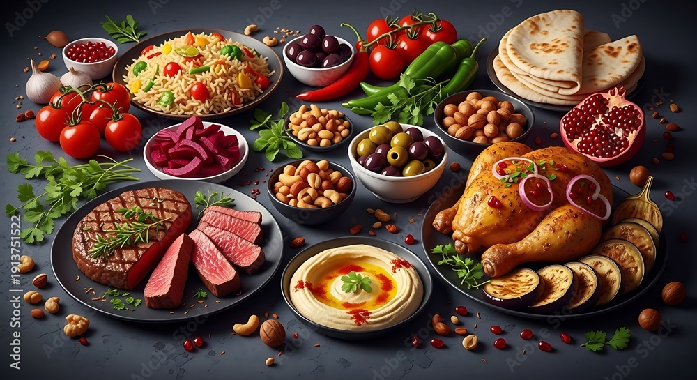 custom made wallpaper toronto digitalTraditional healthy Mediterranean diet food spread with fresh ingredients and vibrant colors