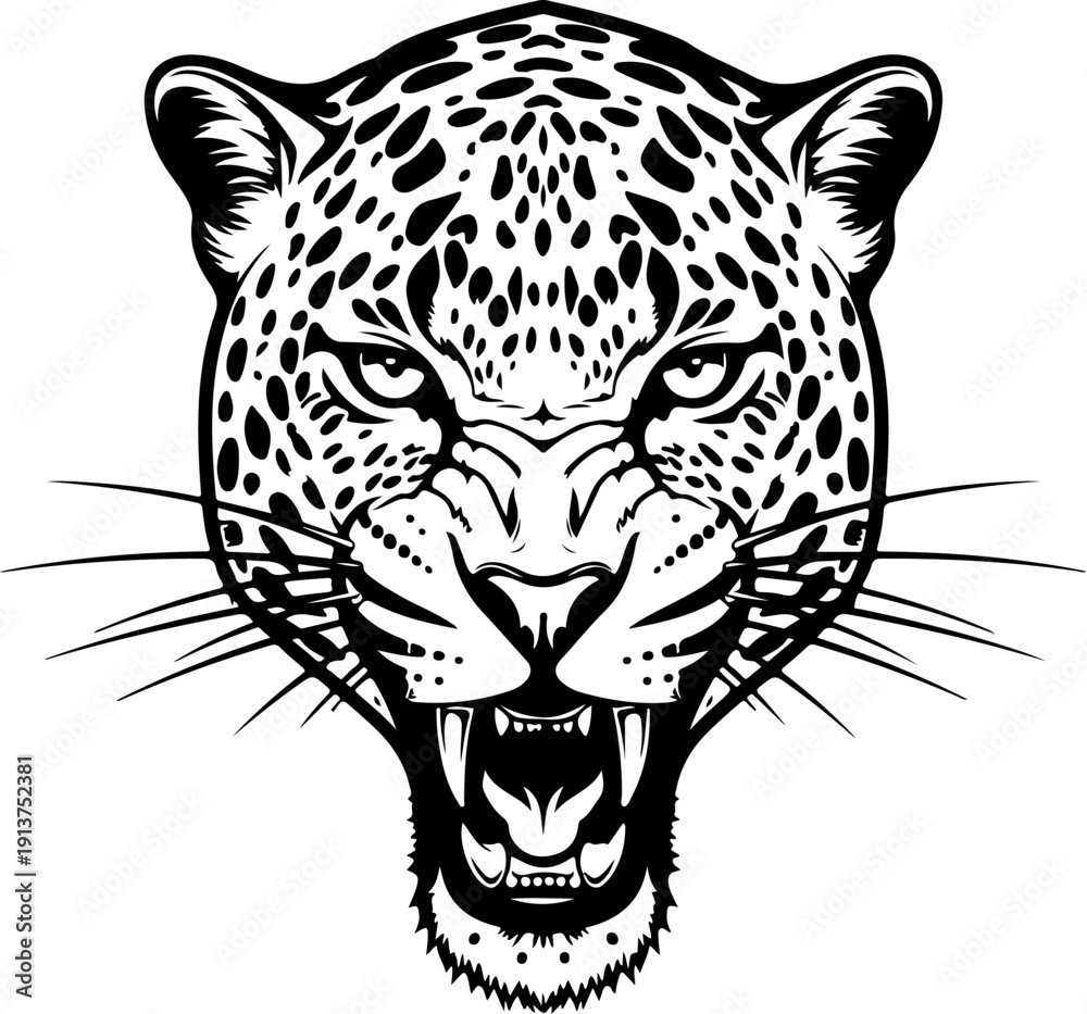 Fototapeta premium Fierce Leopard Head silhouette vector illustration