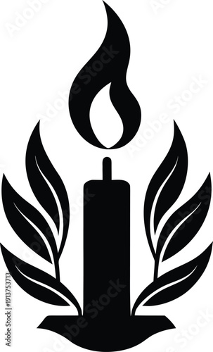 Burning Candle with Laurel Wreath