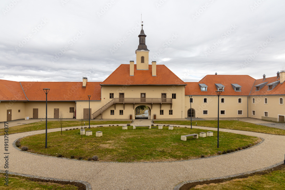 Naklejka premium The inner courtyard of Teleki Castle in Posmus, Bistrita Nasaud County - Romania