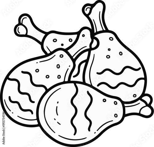 Black and white drawing of several chicken drumsticks arranged together