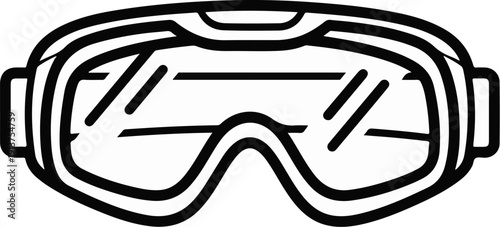 Black and white graphic of protective goggles with reflective lenses