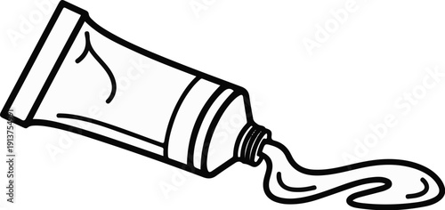 Black and white illustration of a toothpaste tube squeezing out its contents