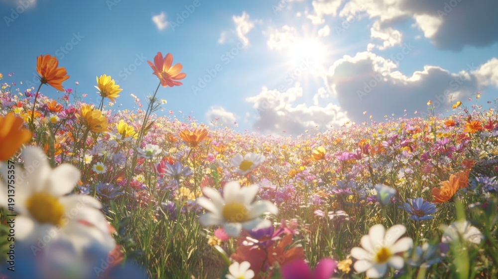 Fototapeta premium Vibrant Wildflower Meadow on a Sunny Day meadow vibrant sunny flower field spring summer nature joy