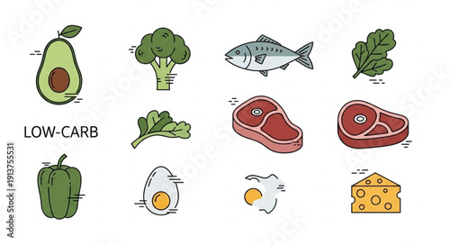 Healthy Low Carb Food Icons Collection.