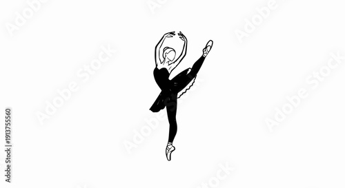 Black and white sketch of a ballet dancer in a graceful pose