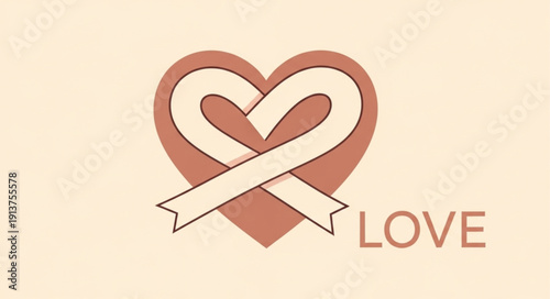 Heart shape with ribbon and word love.