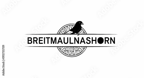 Black bird atop a wheel with text below on white background