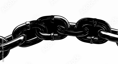 Black chain links on a white background, metallic texture