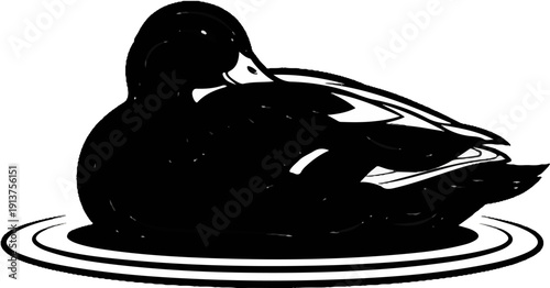 Black duck silhouette with stylized water ripples