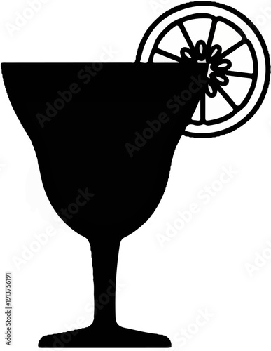 Black silhouette of a cocktail glass with a lime wedge garnish