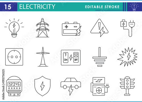 Electricity Line Icons Set