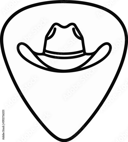 Black outline of a cowboy hat on a guitar pick