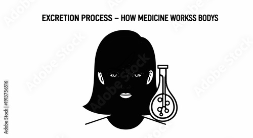 Black silhouette of a person with a test tube, representing medicine's role in the body