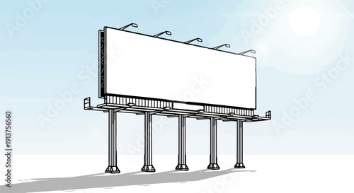Blank large billboard structure with multiple support posts, illuminated by sunlight