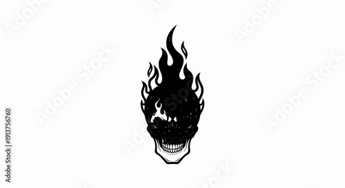 Black flaming skull, conveying danger and power