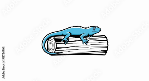 Blue lizard resting on a rough-hewn log