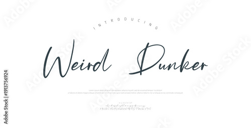 Weird Dunker, Script premium luxury elegant alphabet letters and numbers. Elegant wedding typography classic serif font decorative vintage retro. Creative vector illustration
