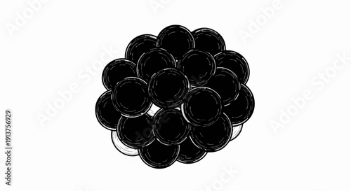 Bunch of dark, circular objects clustered together in a loose, organic shape