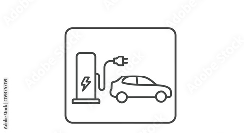 Electric vehicle charging station icon with a car plugged into the source