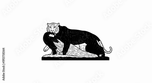 Black tiger preying on a peacock