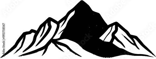 Bold ink strokes depict jagged mountain peaks, hinting at adventure