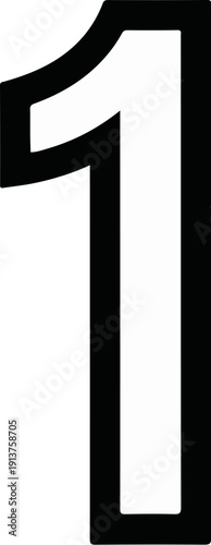 Bold, stark numeral one against a clean white background, isolated and clear
