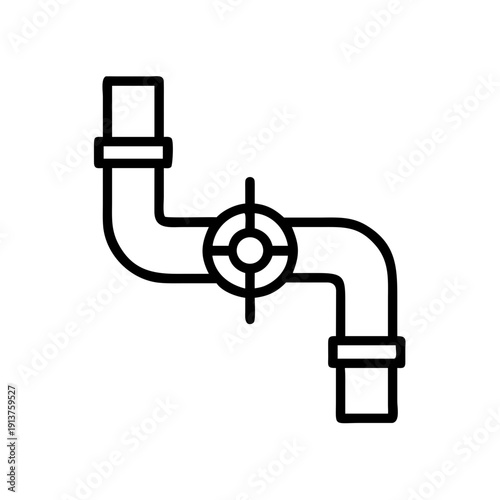 Simple black and white vector line icon of pipeline junction with modern style