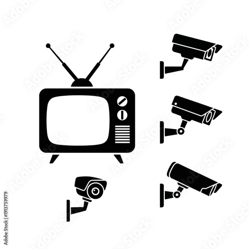 Surveillance cameras and old TV for security and monitoring systems