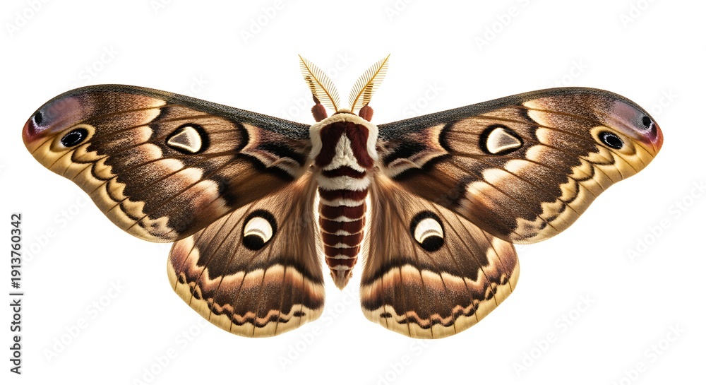 Fototapeta premium Colorful Large Moth with Patterned Wings Isolated on White Background