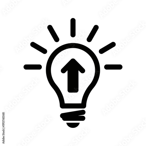 Innovative idea symbol with glowing lightbulb and upward arrow