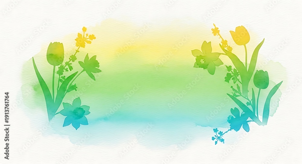 Obraz premium Watercolor flowers blooming in a serene landscape viewed from a tranquil perspective