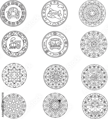 set of round ornamental elements