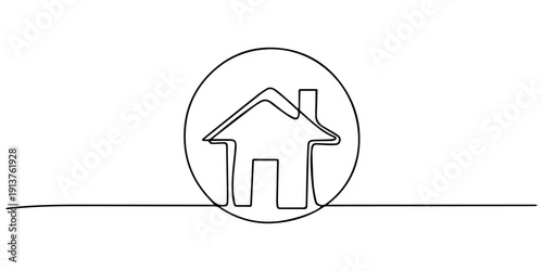 House Icon in Circle continuous one line drawing, Continuous thin line home illustration,house one line art icon drawing, Modern house illustration. Single line art home illustration. Vector illustrat
