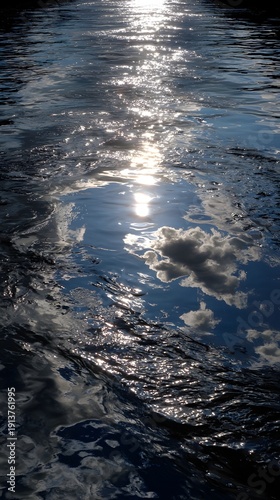 Water reflection of clouds and sunlight