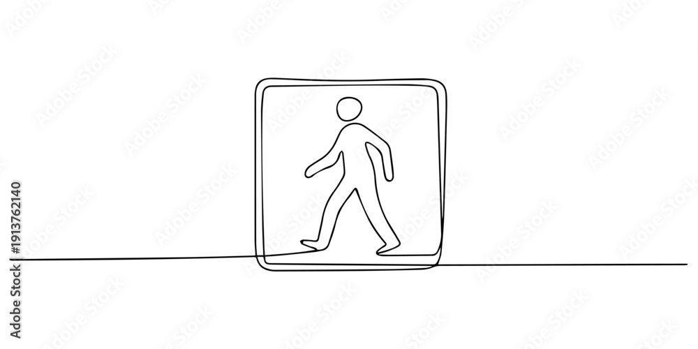 Fototapeta premium pedestrian crossing sign continuous one line drawing, Single one line drawing pedestrian traffic sign. Traffic signs Concept, School Sign road in line art style, design graphic vector illustration. 