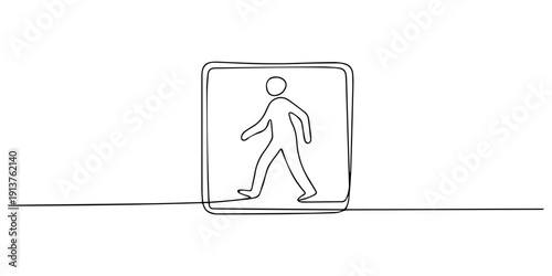 pedestrian crossing sign continuous one line drawing, Single one line drawing pedestrian traffic sign. Traffic signs Concept, School Sign road in line art style, design graphic vector illustration.   