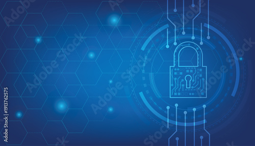 Cyber security and password protection concept featuring digital padlock, secure login system, data encryption, privacy protection and online account security technology background.