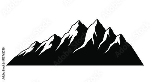 Stylized black silhouette of jagged mountain peaks against a white background
