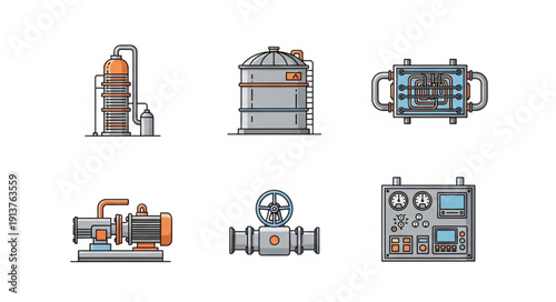 Industrial equipment set illustration vector graphic.
