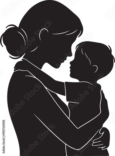 Silhouette illustration of a loving mother embracing her child in a tender moment