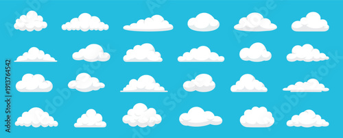 Silhouette of various white cloud shapes on a blue background