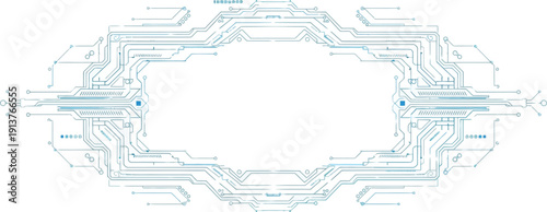 Futuristic Circuit Board Frame with Blue Lines and Empty Space on White Background, Vector Illustration