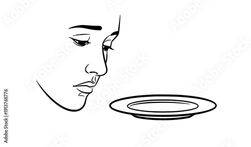 Loss of appetite depression outline vector icon for mental health awareness